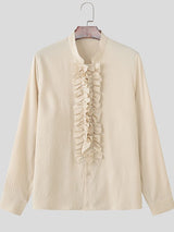 Men's French Ruffle Patchwork Design Long Sleeve Shirt SKUL47694