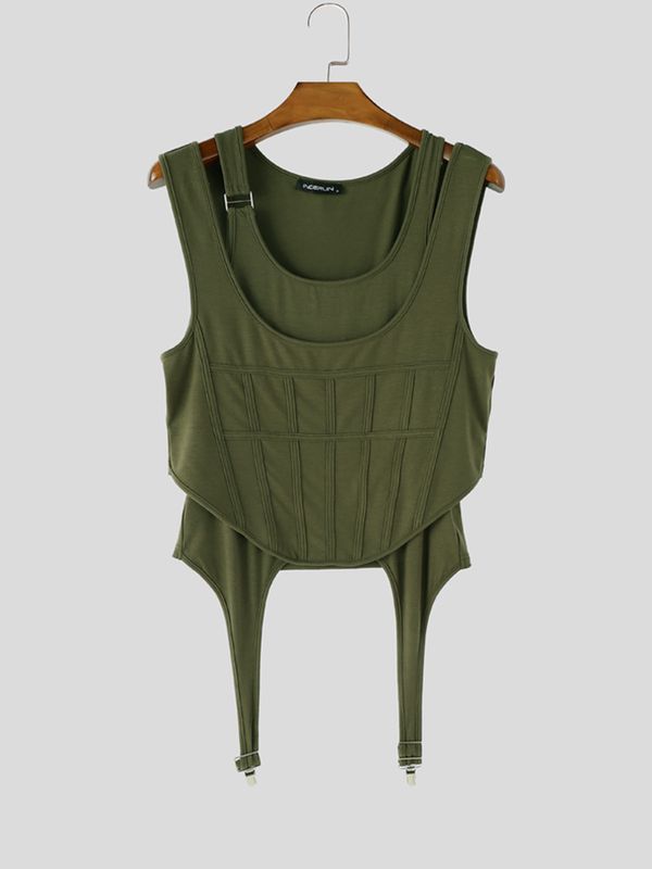 Men's Streetwear Garter Pointed Hem Corset Tank SKUL57692