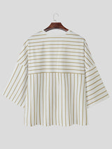 Men's Casual Striped 3/4 Length Sleeve Shirt SKUL27280