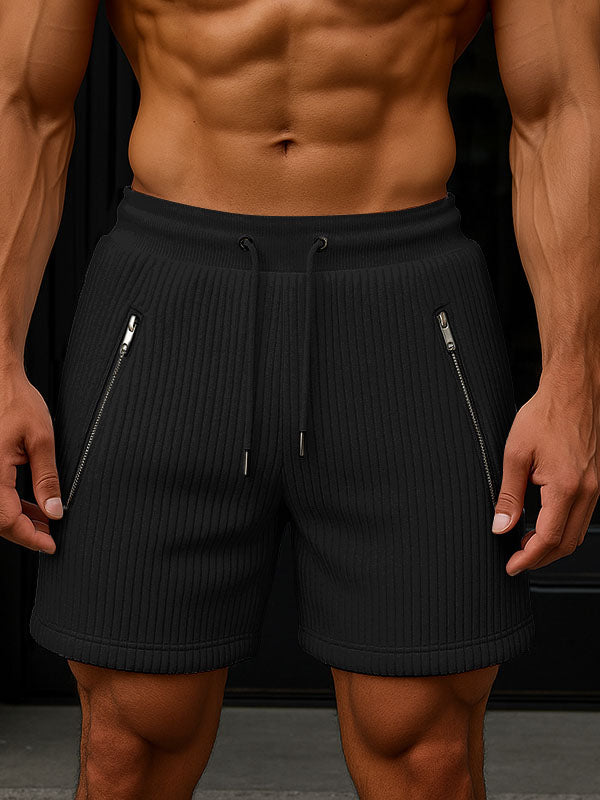 Mens Solid Color Velvety Zip Casual Short SKUL12163