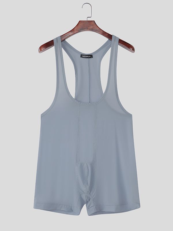 Men's Solid Color Slim Fit Sleeveless Bodysuit SKUL42532