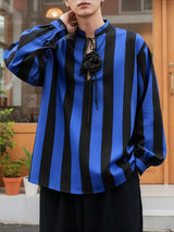 Men's 3D Floral Patchwork Striped Long Sleeve Shirt SKUL47790