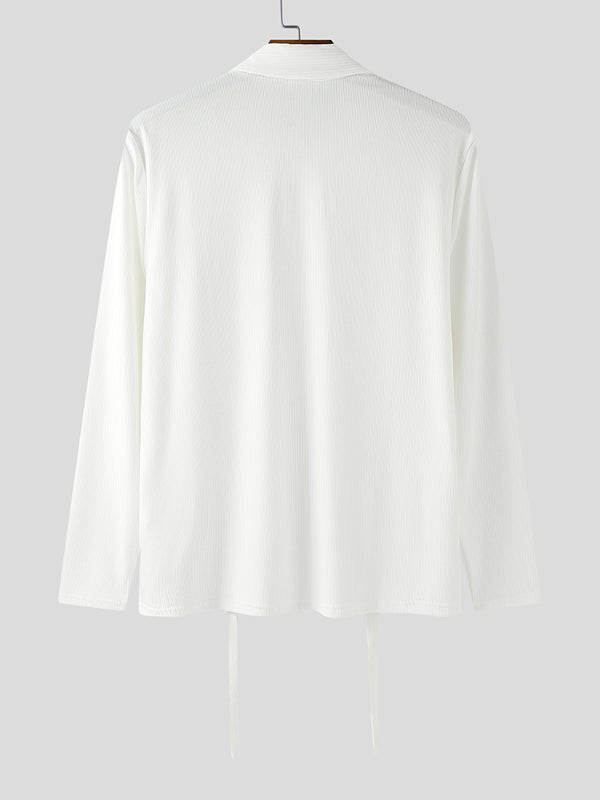 Men's Pinstripe Patchwork Long Sleeve Shirt SKUL23754