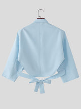 Men's Contrast Red Ribbon Bow Details Cropped Cutout Blazer SKUL58769