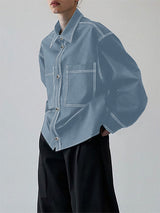 Men's Double Pocket Contrast Stitch Long Sleeve Shirt SKUL32779