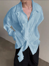 Men's Pleated Textured Ruffle Long Sleeve Shirt SKUL37174