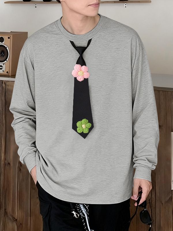 Men's 3D Floral Decor Knit Long Sleeve T-Shirt SKUL39786