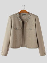 Men's Solid Color Metal Button Long Sleeve Jacket SKUL43642