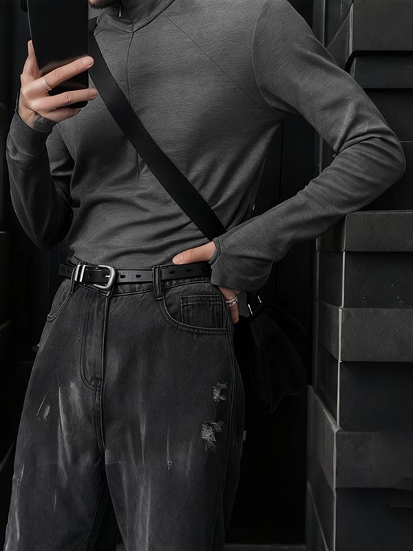 Men's Solid Color Knitted Stretch Long Sleeve T-Shirt SKUL39021