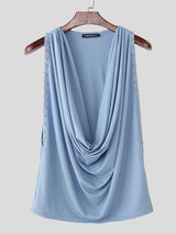 Men's Avant-Garde Ribbed Studded Cowl Halter Tank SKUL57506