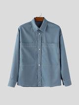 Men's Double Pocket Contrast Stitch Long Sleeve Shirt SKUL32779