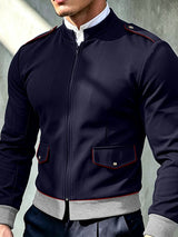 Men's Retro Early Autumn Military Piping Flap Pocket Slim Fit Waist Length Long Sleeve Bomber Jacket SKUL82455