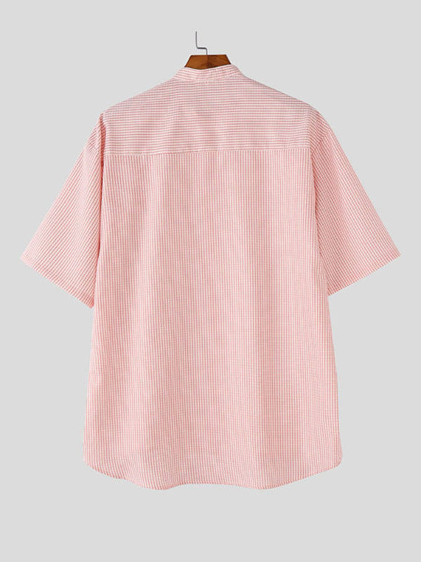 Mens Solid Color Striped Short Sleeve Shirt SKUL17881