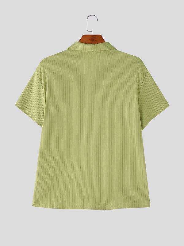 Men's Solid Color Casual Knit Short Sleeve Shirt SKUL59475