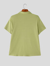Men's Solid Color Casual Knit Short Sleeve Shirt SKUL59475