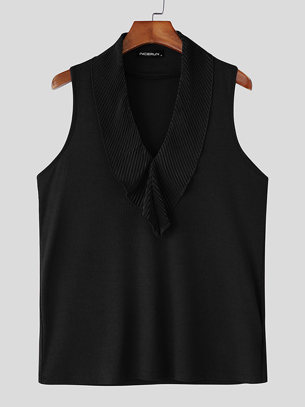 Mens Solid Color Textured V-Neck Tank SKUL09391