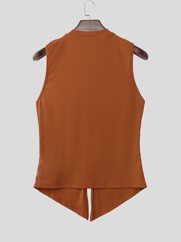 Men's Avant-Garde Ribbed V-Neck Full-Length Zipper Tank SKUL61920