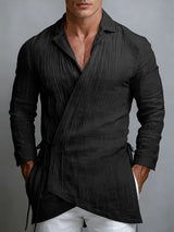 Men's Asymmetrical Placket Textured Long Sleeve Cardigan SKUL46245