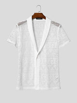 Men's Sheer Lace Mesh Short Sleeve Shirt SKUL57736
