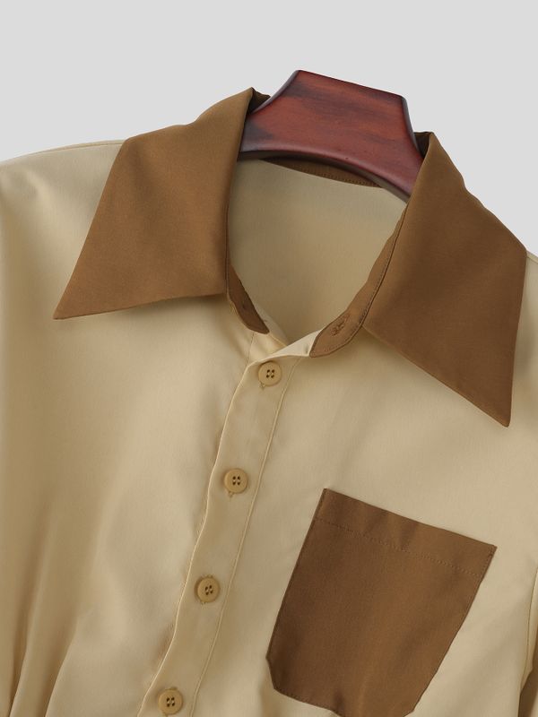 Men's High Street Party Color Block Cropped Puff Short Sleeve Shirt SKUL75730