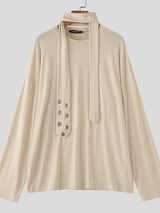 Men's Solid Color Thin Scarf Long Sleeve T-shirt SKUL47913