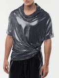Mens Glitter Cowl Neck Short Sleeve T-Shirt SKUK56362