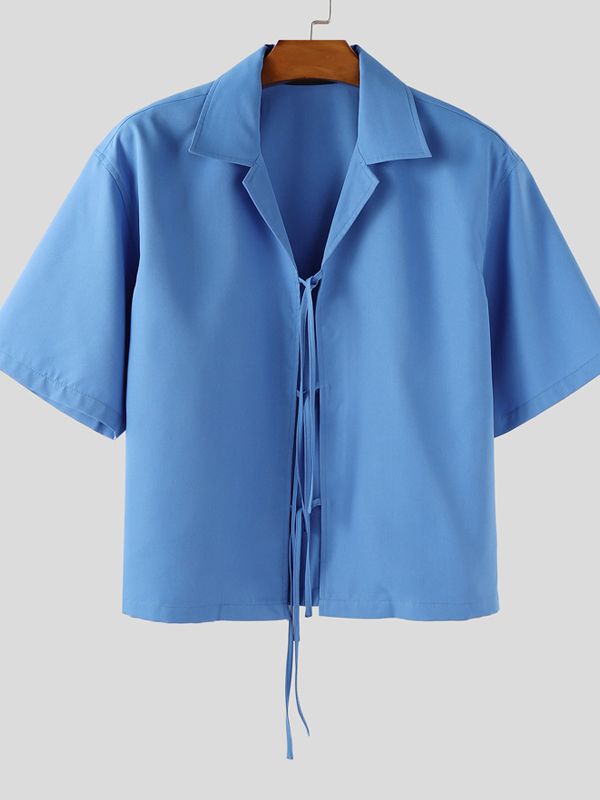 Men's Drawstring Patchwork Short Sleeve Shirt SKUL36626