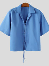 Men's Drawstring Patchwork Short Sleeve Shirt SKUL36626