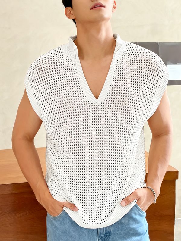 Men's Hollow Out Design Textured Tank SKUL47689