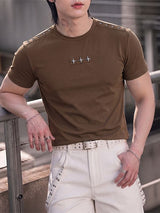 Men's Y2K High-Street Star Studded Shoulder Short Sleeve T-shirt SKUL79233
