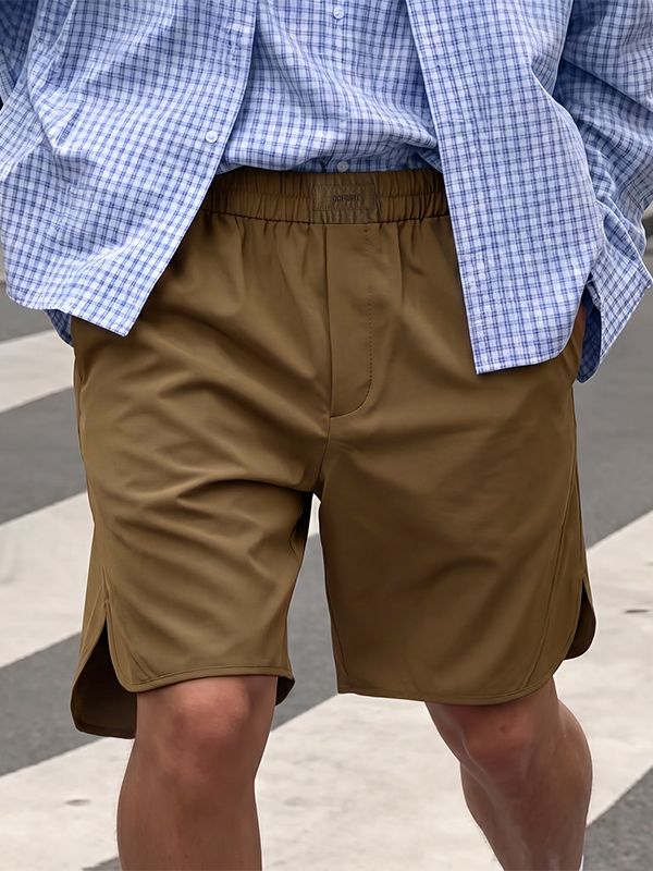 Men's Japanese Cityboy Minimalist High-Elastic Wide Waistband Side-Slit Five-Point Short SKUL69605