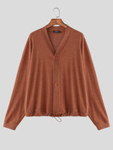 Men's Solid Color Knit V Neck Long Sleeve Cardigan SKUL28231