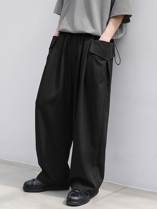 Men's Japanese Workwear City Walk Pleated Waist Flap Pocket Balloon Wide-Leg Pant SKUL85258