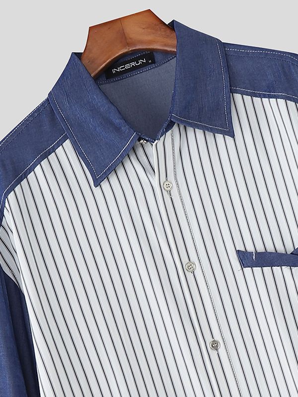 Men's Striped Color Block Long Sleeve Shirt SKUL36466