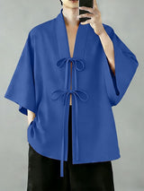 Men's Double Ribbon Bow-Ties Wide Flared Sleeves Cardigan SKUL62024