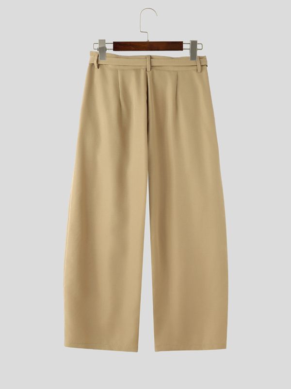 Men's Clean High Street Belted Pleated Wide-Leg Drape Pant SKUL78160