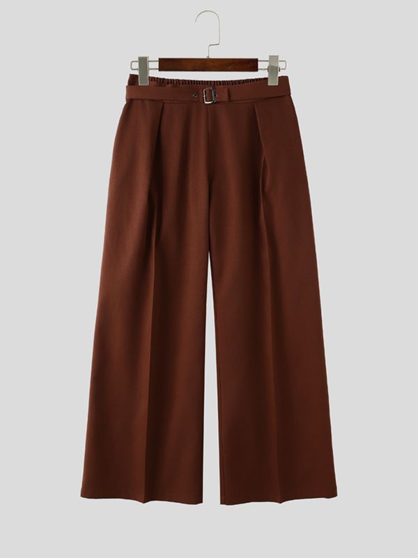 Men's High-End Urban Casual Deep Front Pleat Built-in Belt Wide Leg Pant SKUL78963