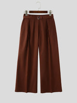Men's High-End Urban Casual Deep Front Pleat Built-in Belt Wide Leg Pant SKUL78963
