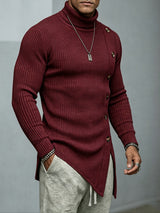 Men's Avant-Garde Urban Casual Asymmetrical Side Button Long Sleeve Turtleneck Sweater SKUL80558