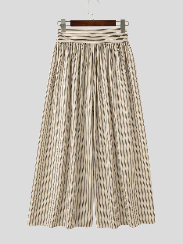 Men's Beach Resort Striped High-Waisted Pleated Wide Leg Palazzo Pant SKUL73614