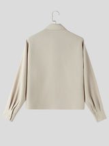 Men's High Street Early Autumn Drop Shoulder Cropped Long Sleeve Exaggerated Lapel Collar Shirt SKUL76420