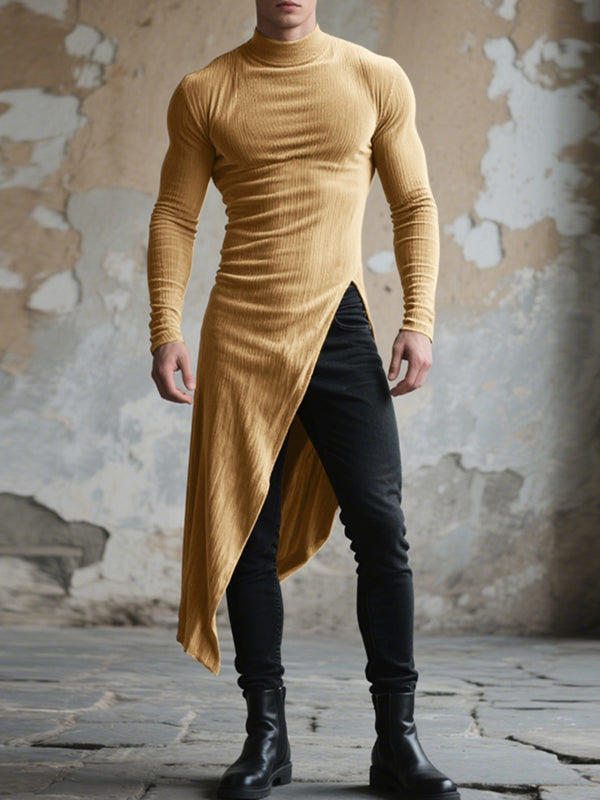 Men's One Side Long Hem Textured Long Sleeve T-Shirt SKUL24808