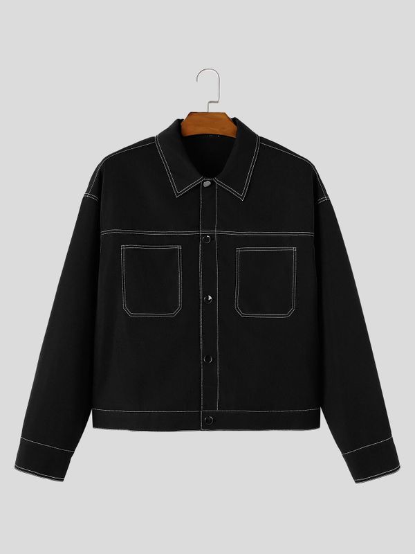 Men's Workwear Streetwear City Walk Contrast White Stitching Lapel Cropped Jacket SKUL84788