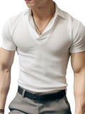 Mens Notched Neck Casual Short Sleeve T-Shirt SKUK53604