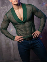 Men's Sheer Mesh Shiny Long Sleeve T-shirt SKUL54091