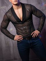 Men's Sheer Mesh Shiny Long Sleeve T-shirt SKUL54091