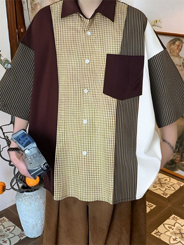 Mens Striped Colorblock Short Sleeve Shirt SKUL07541