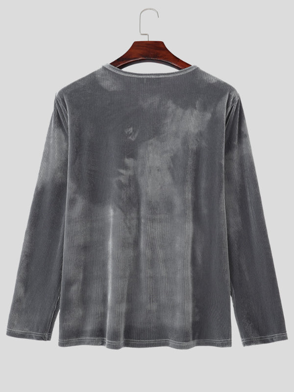 Men's Solid Textured V Neck Long Sleeve T-Shirt SKUL29585