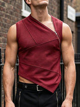 Men's Deconstructed Avant-Garde Asymmetric Diagonal Zipper Paneled Tank SKUL68059