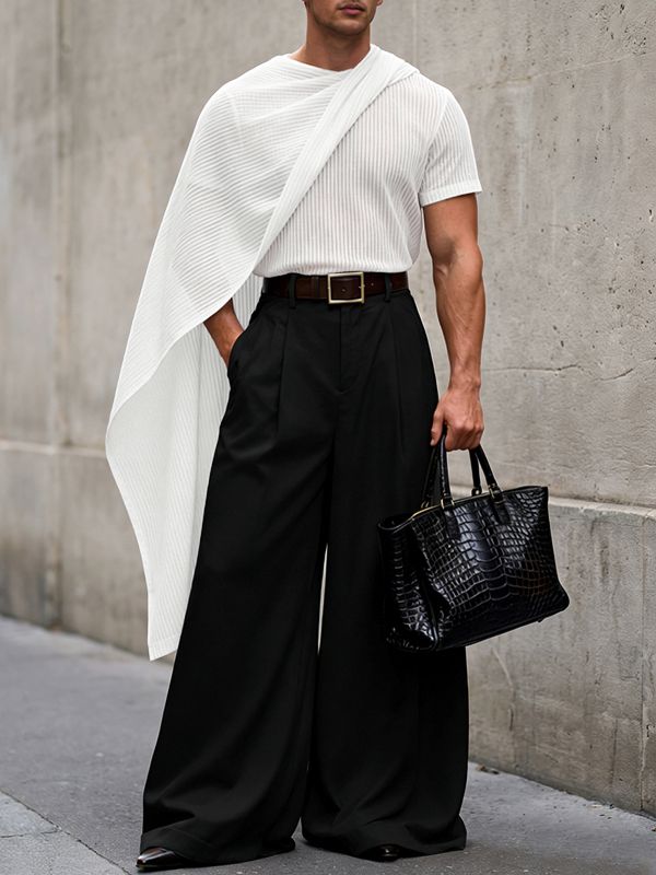 Men's Cape Design Striped Sheer Short Sleeve T-shirt SKUL56071